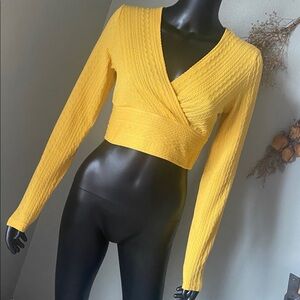 Yellow Textured Wrap Crop Top